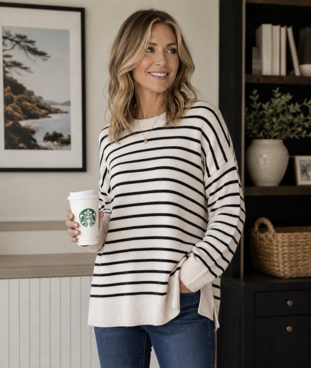 Thread and Supply Women's XL Ivory Black Sweater Knit Crew Neck Stretch New